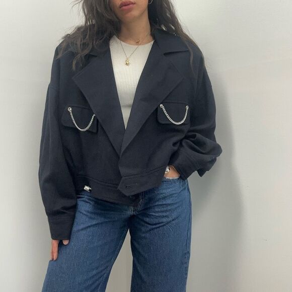 Ellen Tracy Black Bomber Jacket with Silver Accents - Picture 4 of 15